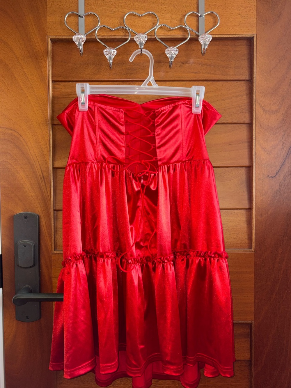 Red Satin Girls' Dress with Lace-Up Bodice